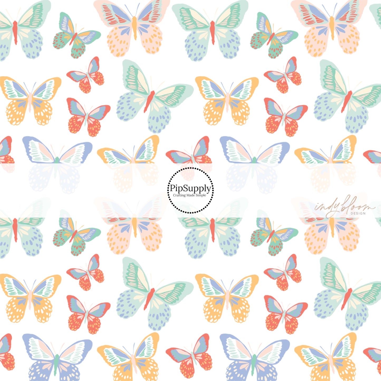 Multi butterflies on white bow strips