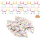 Pastel pink, yellow, purple, and aqua mouse head cutout on cream checkered bow strips 