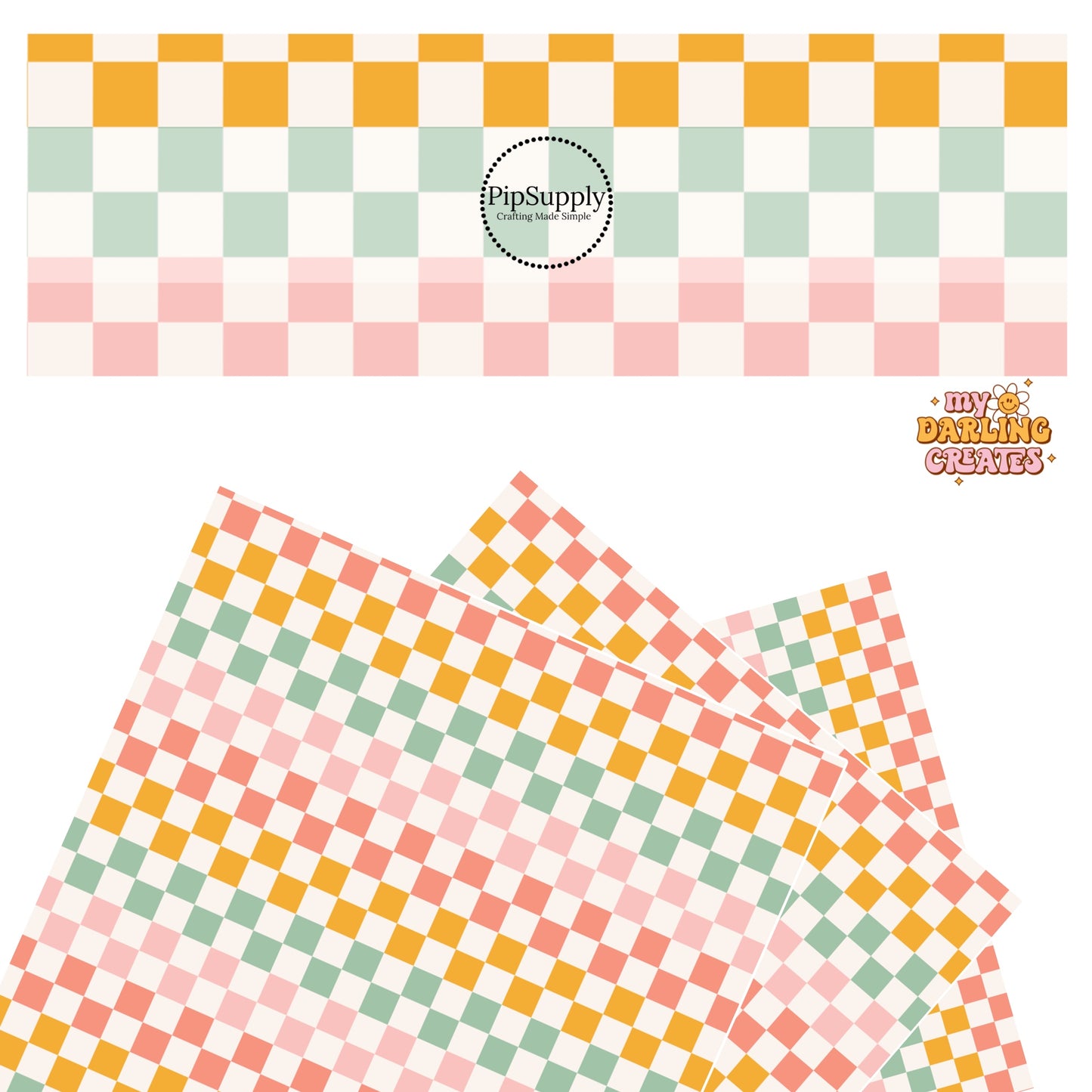 Orange, blue, pink, and coral checkered faux leather sheets