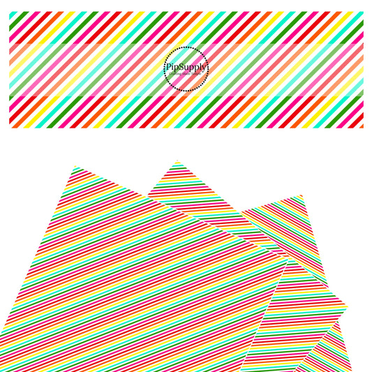 Bright red, hot pink, green, yellow, and blue diagonal fiesta stripe faux leather sheets