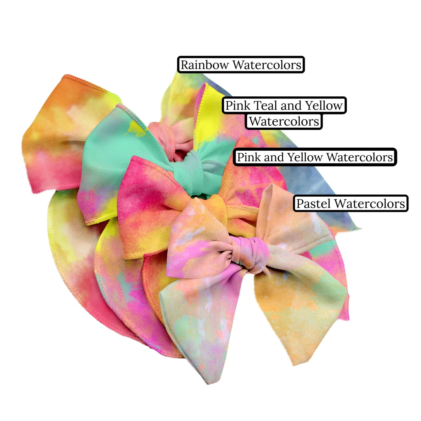 Pink Teal and Yellow Watercolors Hair Bow Strips