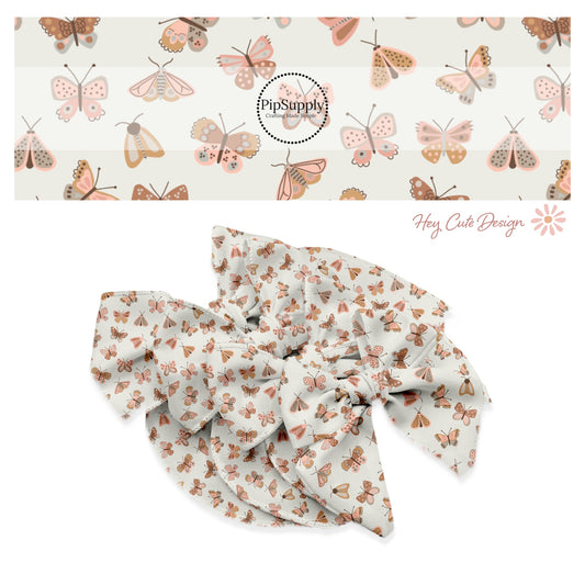 pink and neutral butterflies on neutral bow strips