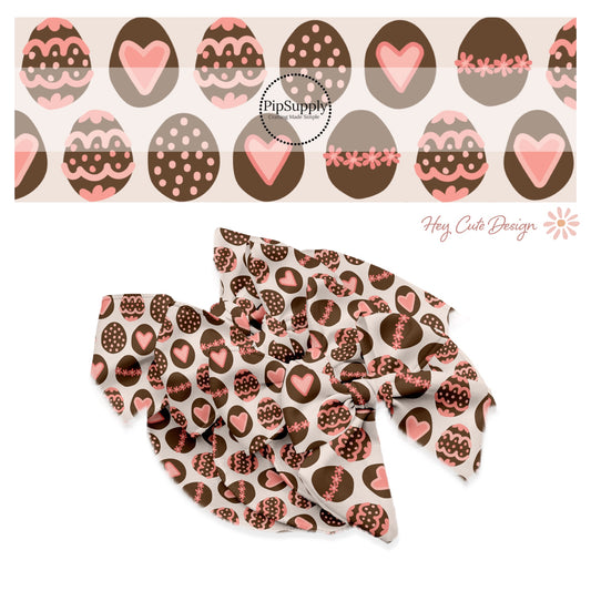 brown patterned eggs bow strips