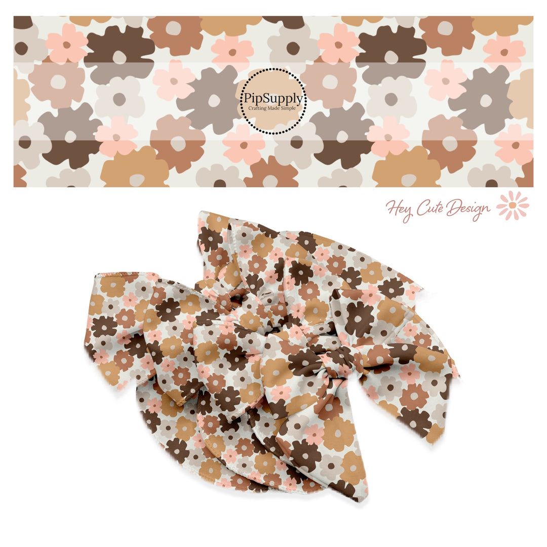 brown, pink, and cream floral on neutral bow strips