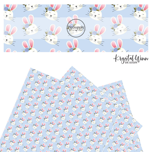 white bunnies with blue floral crowns faux leather sheets