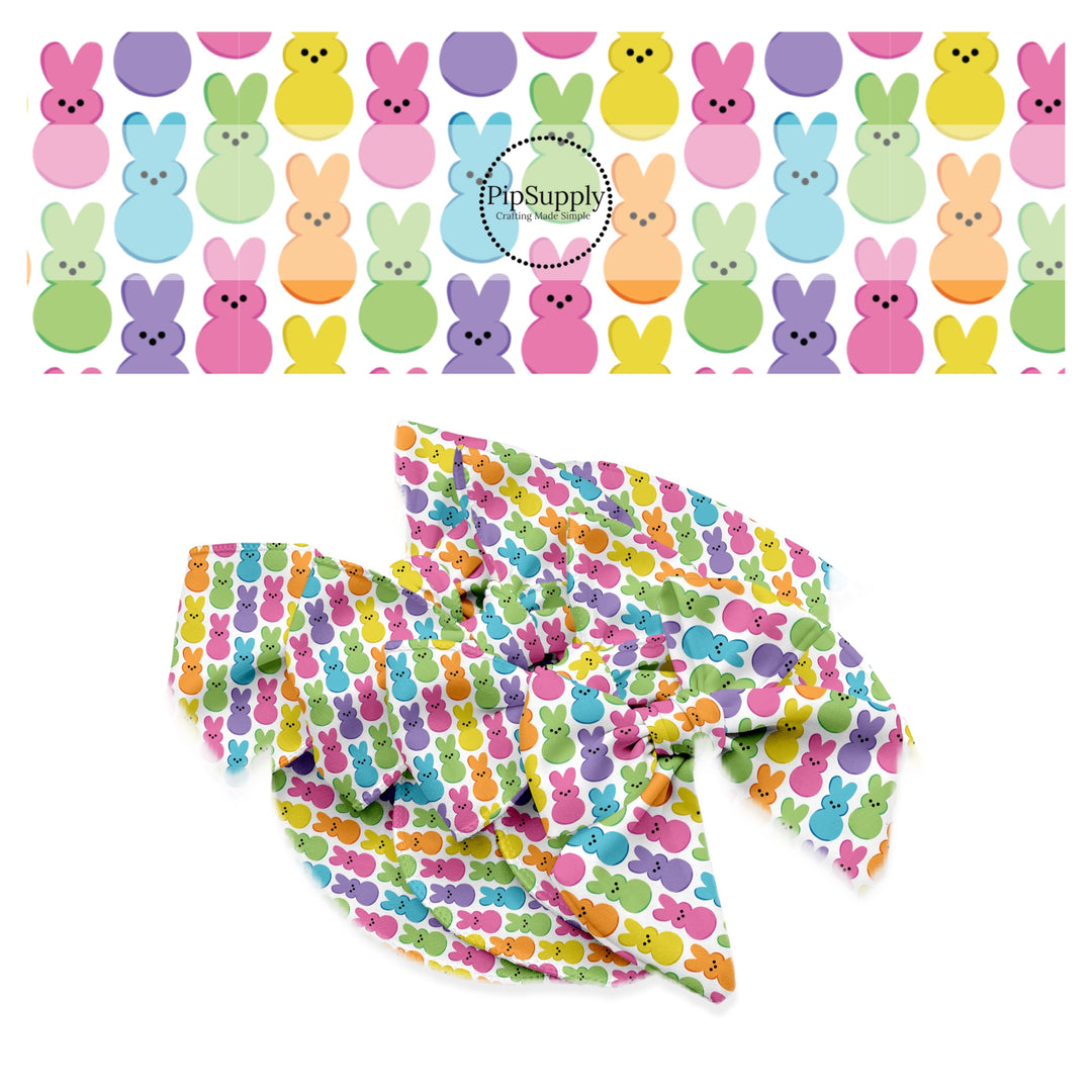 bright marshmellow bunnies on white bow strips