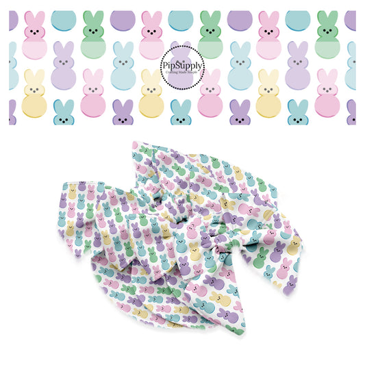 pastel marshmallow bunnies on white bow strips