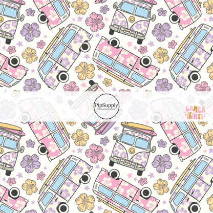 Floral vacation vans on floral cream bow strips