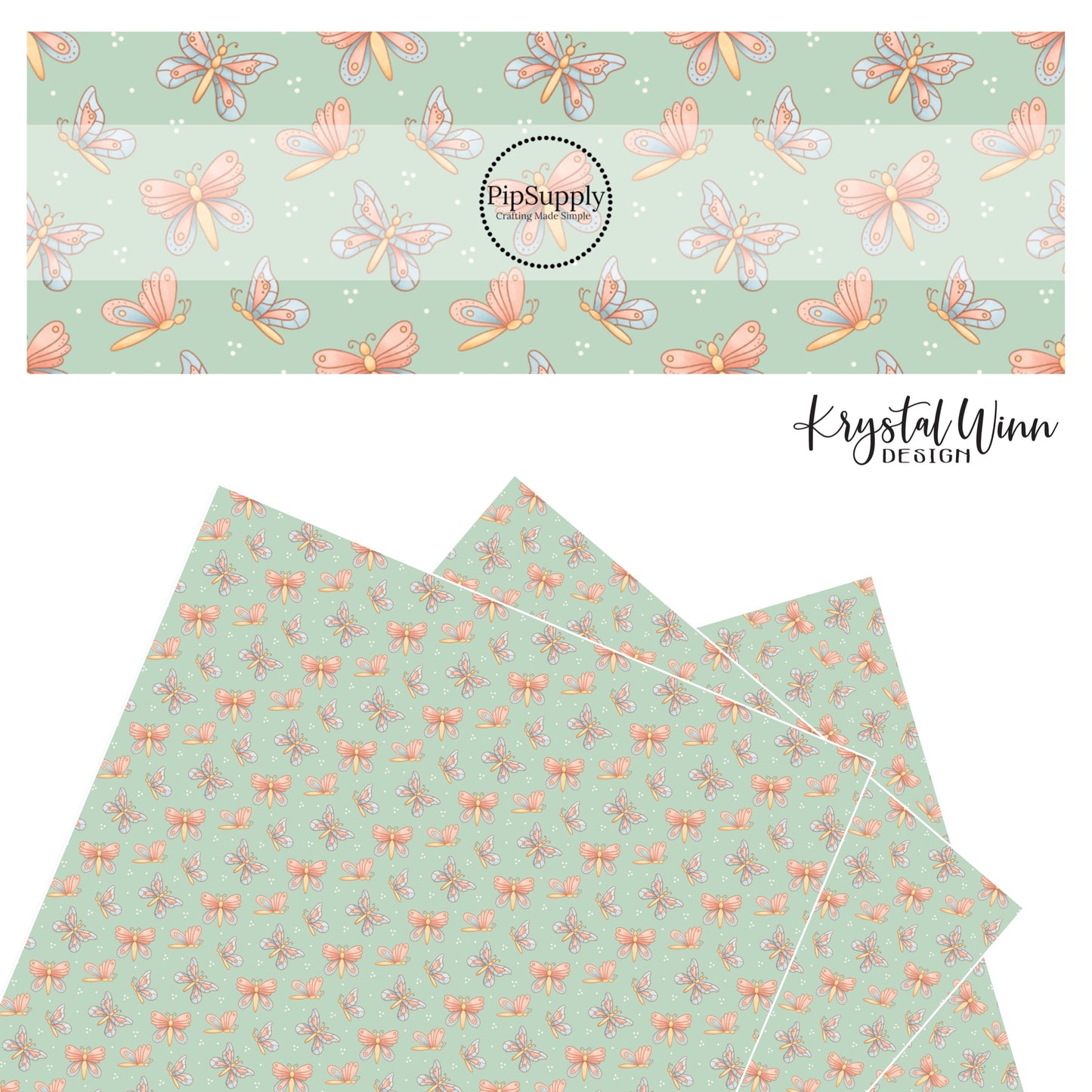 pink and blue multi butterflies on seafoam faux leather sheets
