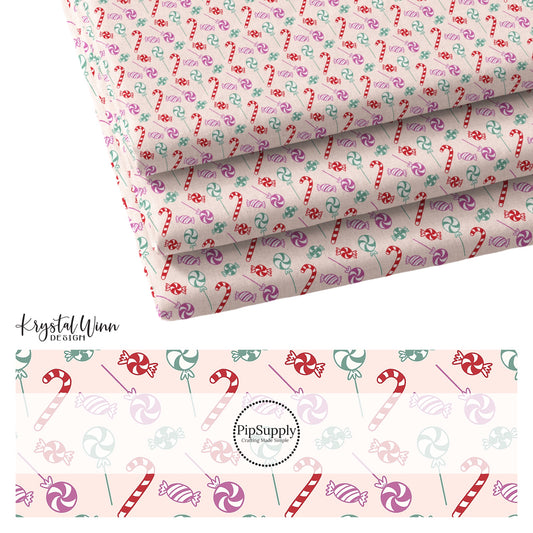 Pink Fabric stack with candy canes and lollipops