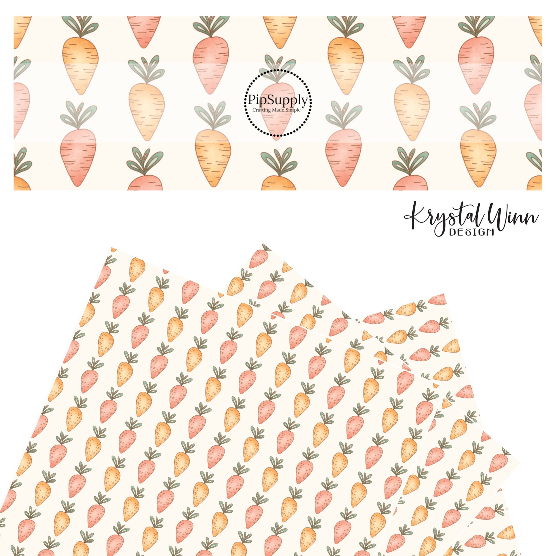 peach and orange carrots on cream faux leather sheets
