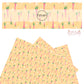pink carrots, cream daisies, and polka dots on yellow faux leather sheets