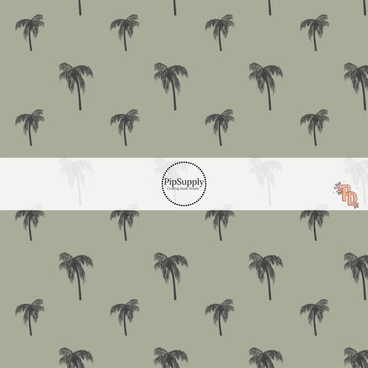 Charcoal Colored Palm Trees on Olive Fabric By The Yard