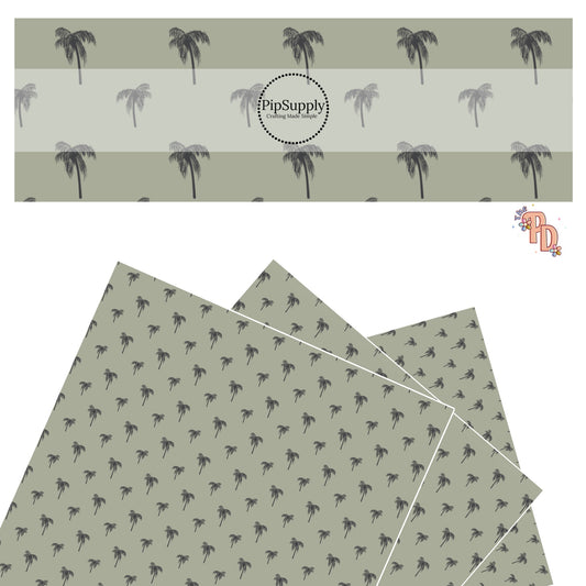 Tiny Palm Trees In Charcoal On A Light Green Olive Faux Leather Sheet