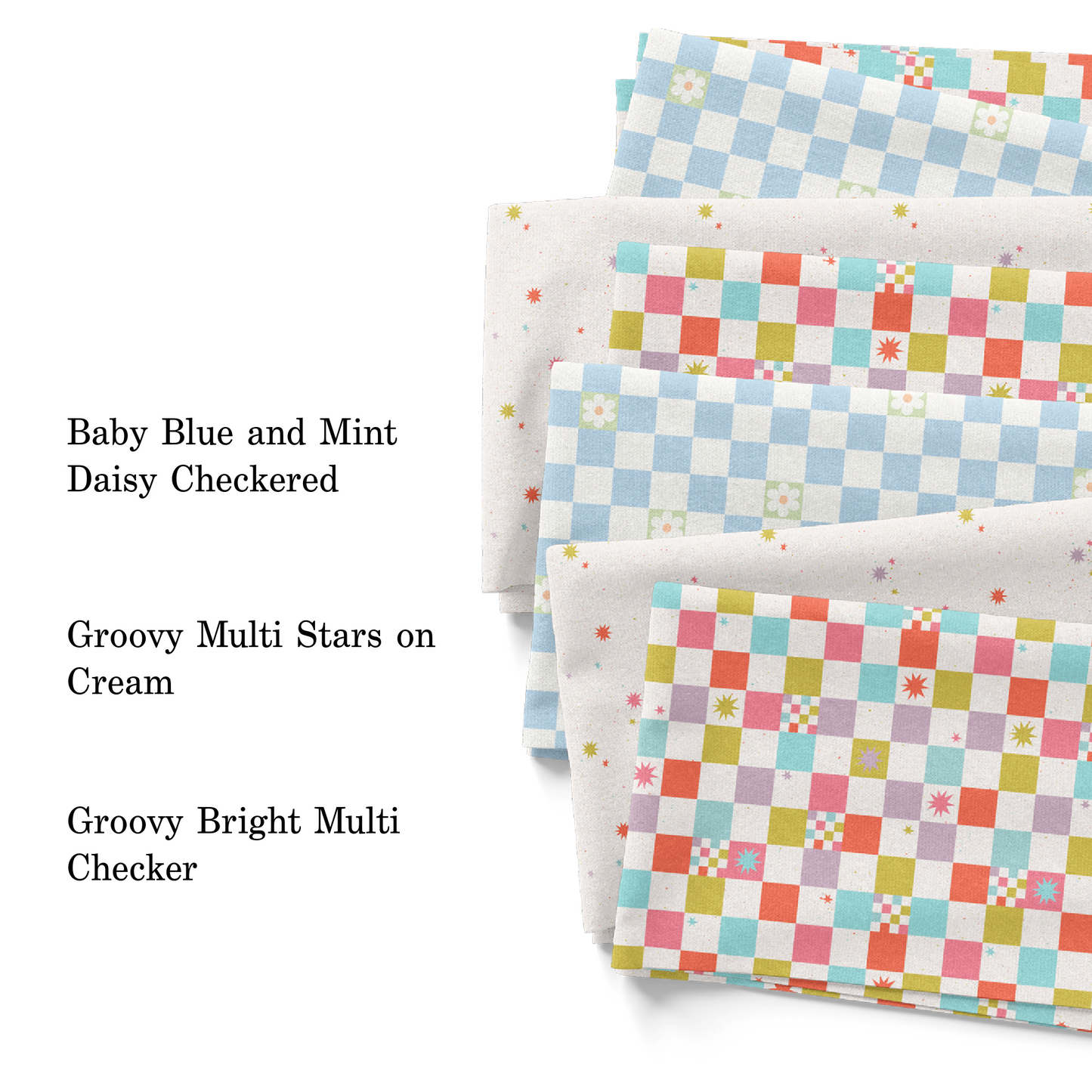Baby Blue and Mint Daisy Checkered Fabric By The Yard