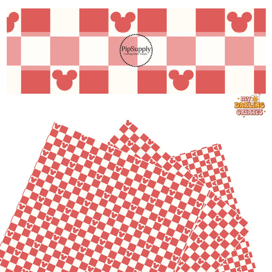 Red and cream mouse head cutout checkered faux leather sheets