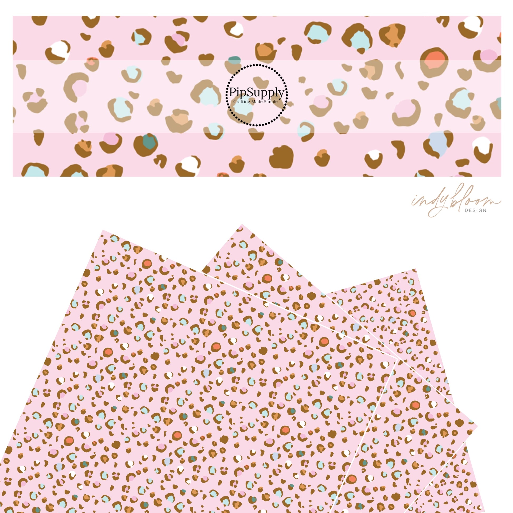 Scattered multi cheetah print on pink faux leather sheets