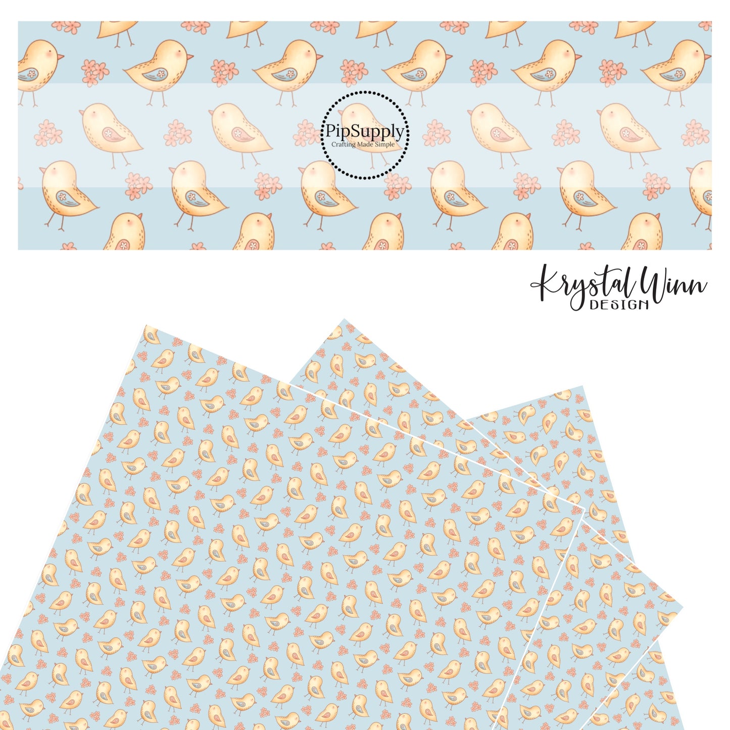 yellow birds with pink and blue wings with pink flowers on blue faux leather sheets 