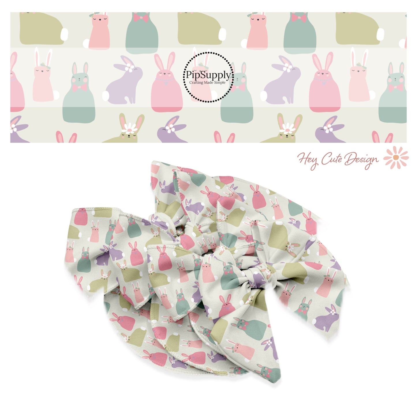 pastel pink, green, and purple bunnies bow strips