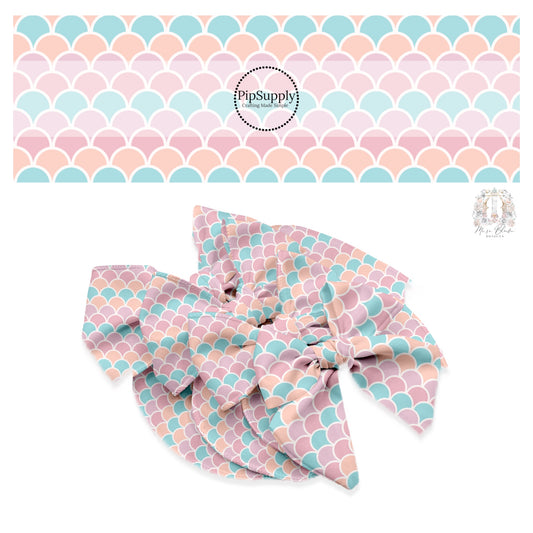 peach, blue, and pink mermaid scale bow strips