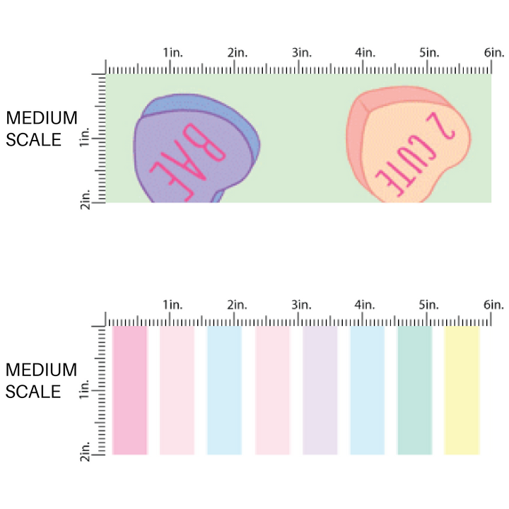 Valentine's Day Fabric by the Yard - Pastel Conversation Hearts - Candy Heart Fabric - Striped Pastel Fabric by the Yard - Medium Scale 