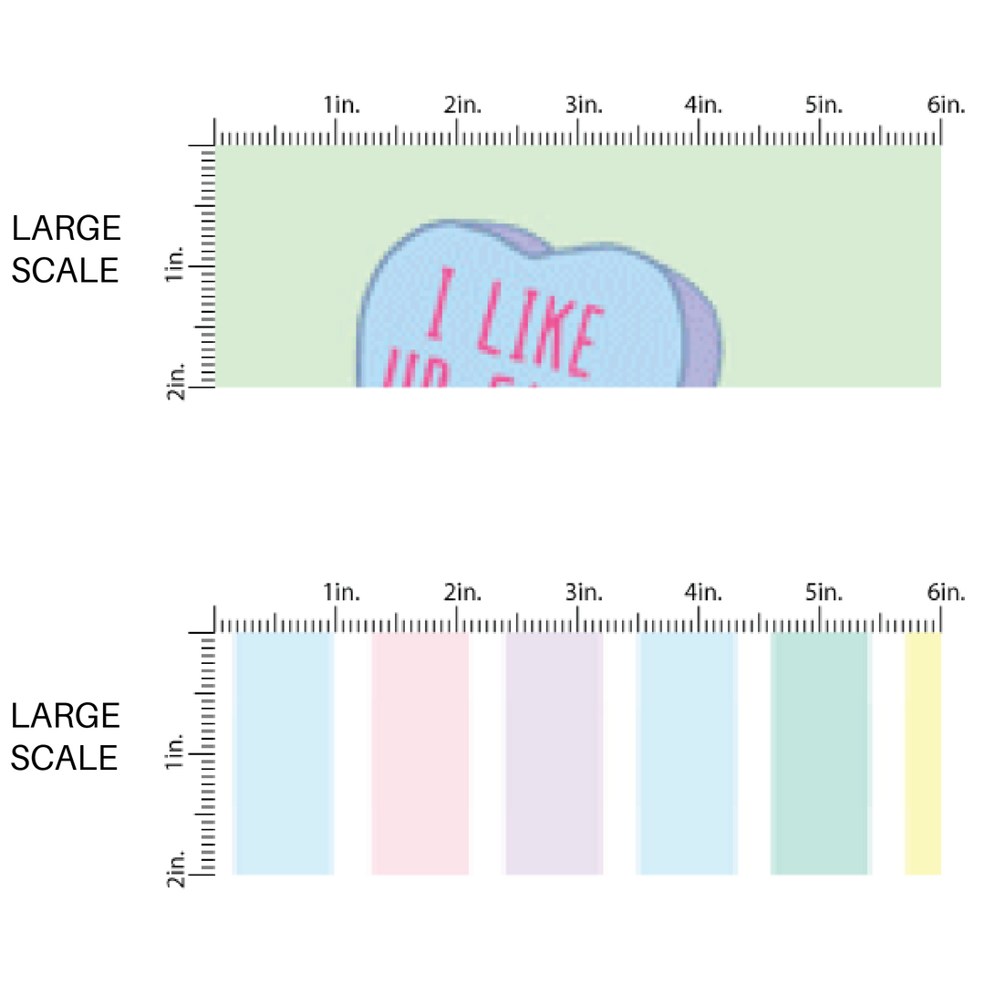 Large Scale Vallentine's Day Fabric by the Yard - Pastel Conversation Hearts - Pastel Stripes Fabric  