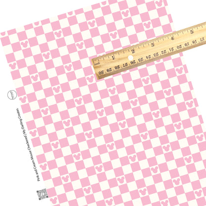  Light pink checkered with pink mouse head on cream checker faux leather sheets