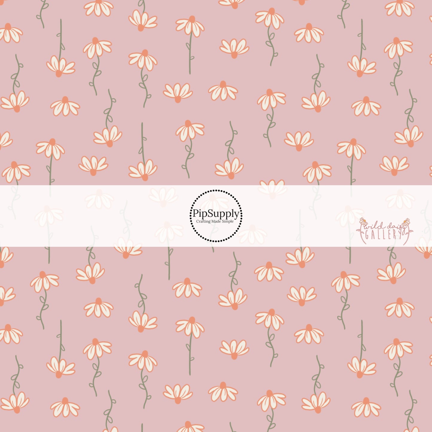  Cream floating daisies on dusty rose bow strips