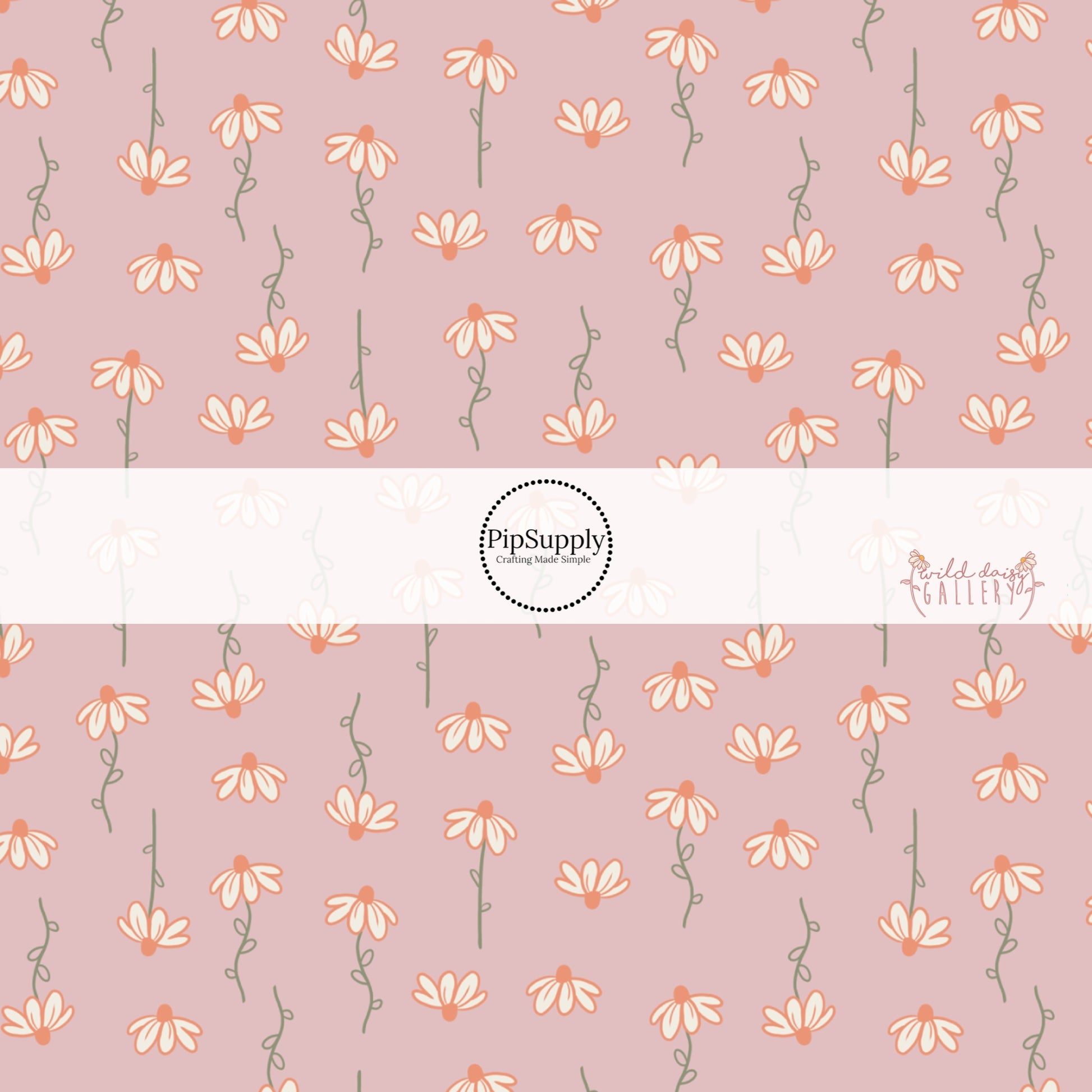  Cream floating daisies on dusty rose bow strips
