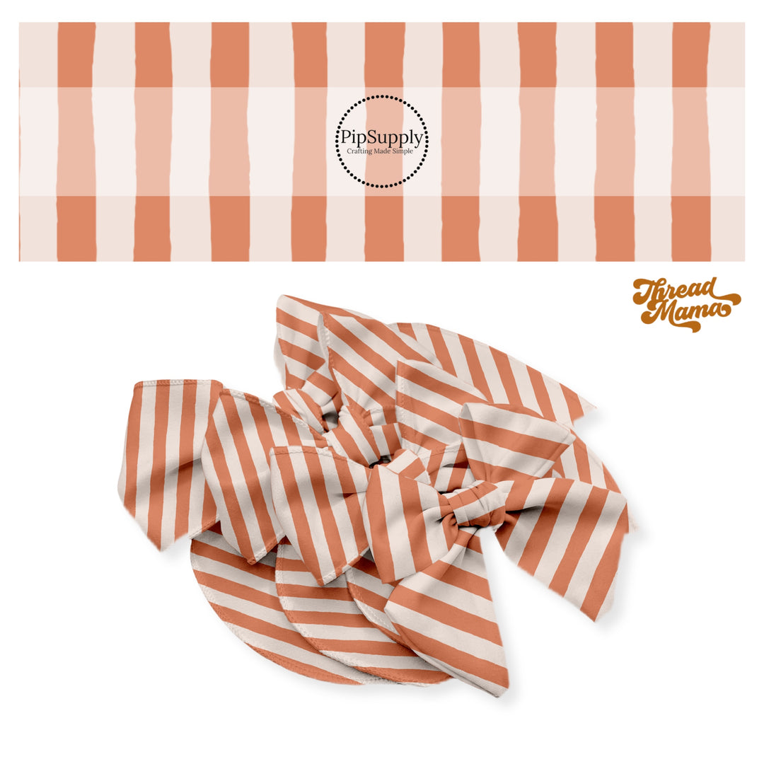 Distressed orange and cream stripe bow strips