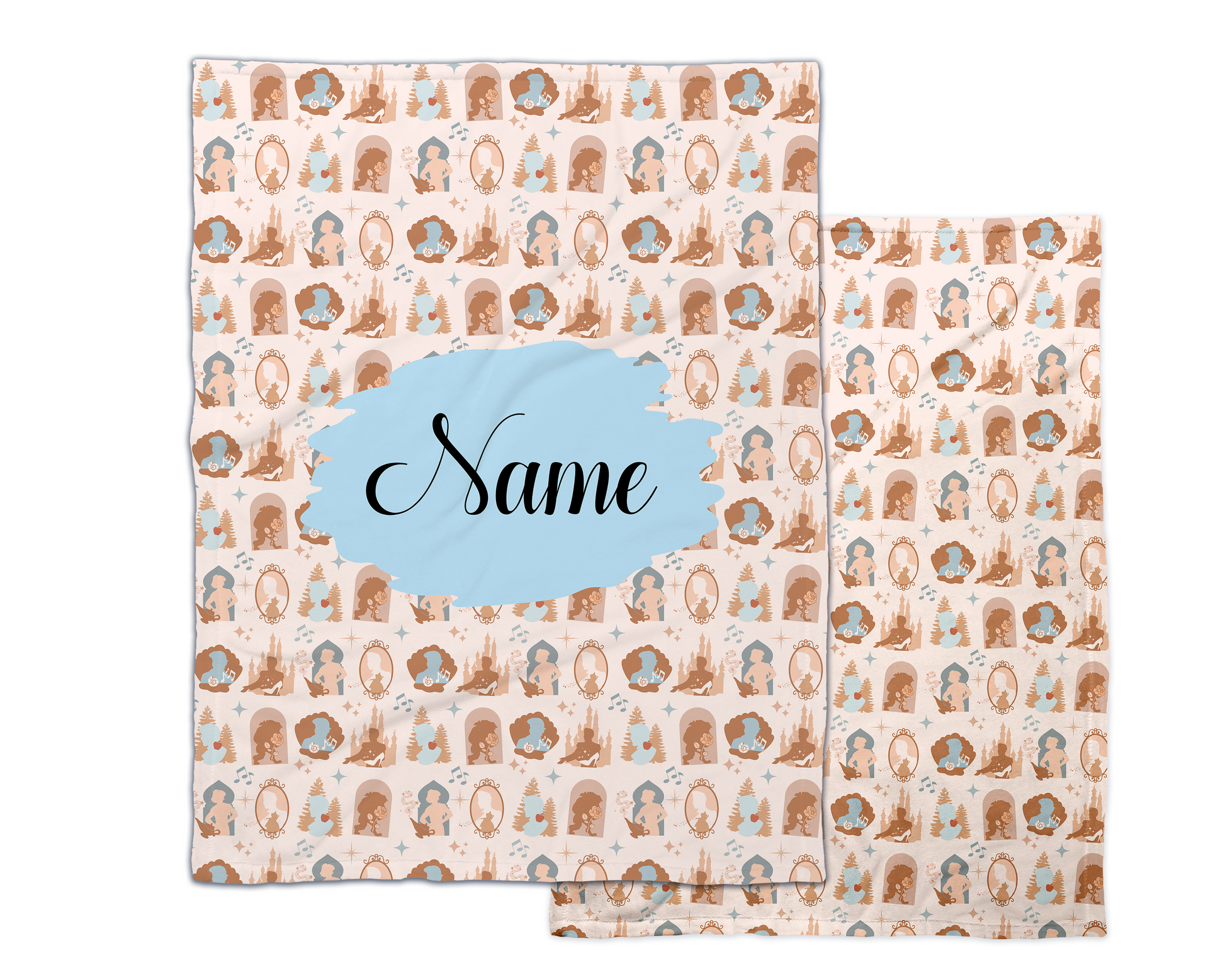 Personalized Minky Blanket with Prince Silhouettes - Blue and Brown Neutral Prince Pattern 