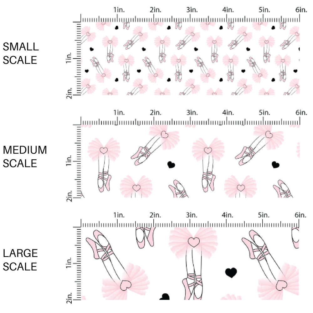 white fabric by the yard scaled image guide  with ballet pointe shoes, black hearts, and pink tutus