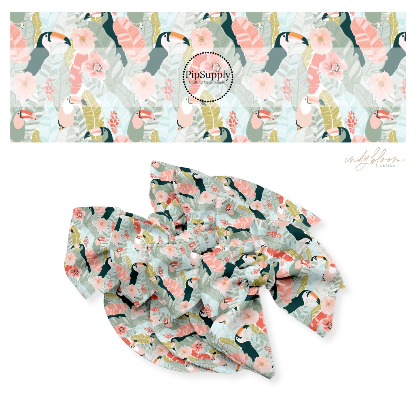 Floral birds in palm leaves bow strips