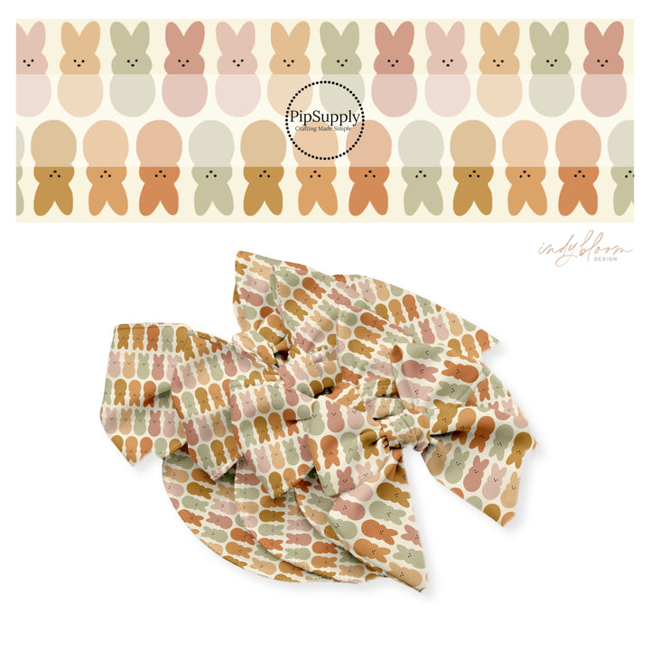 Retro colored mallow bunnies on cream bow strips