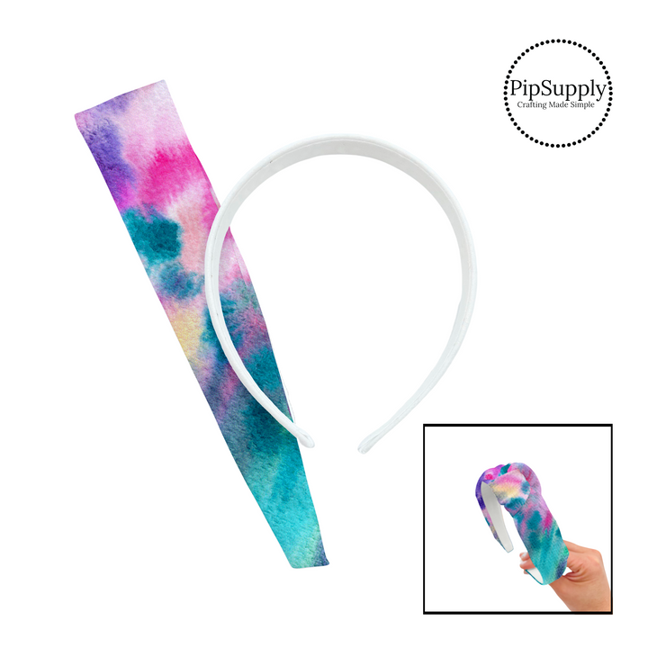 Dark pink, green, blue, and purple tie dye diy knotted headband kit