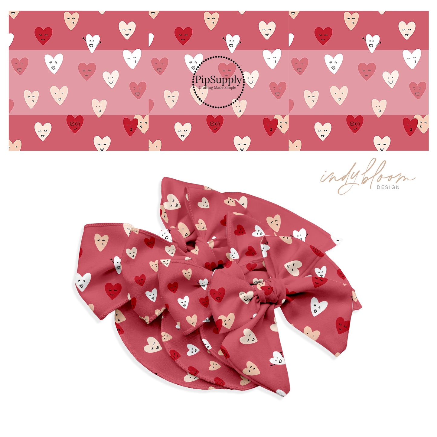 valentine multi hearts on dark pink bow strips