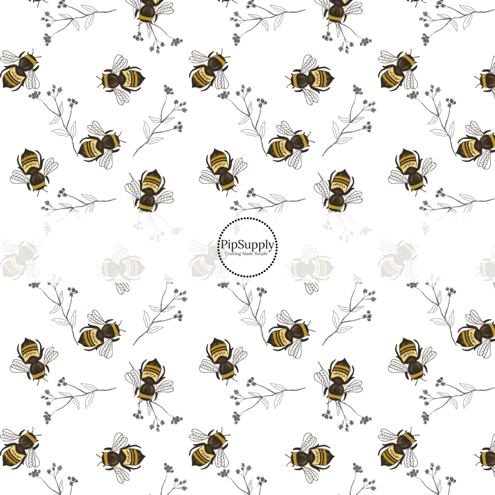  Floral bees on white bow strips