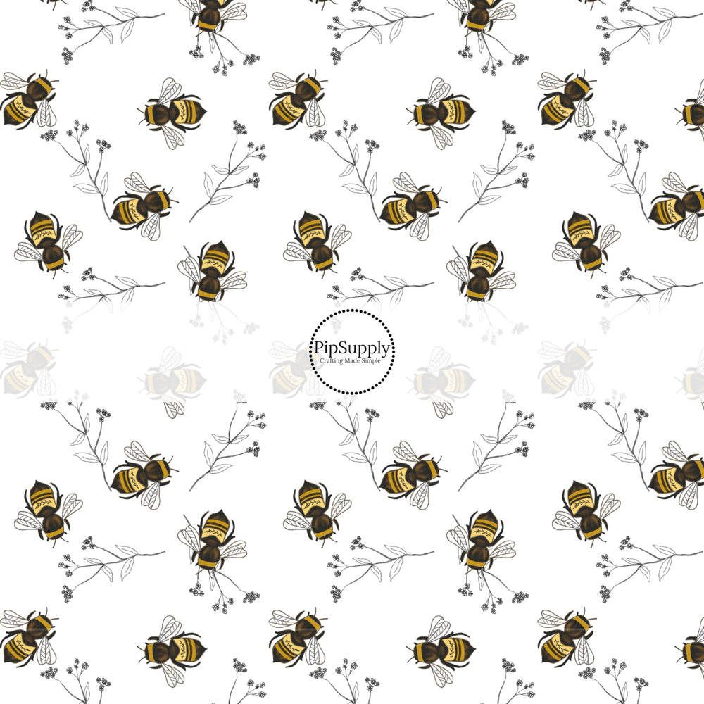  Floral bees on white bow strips