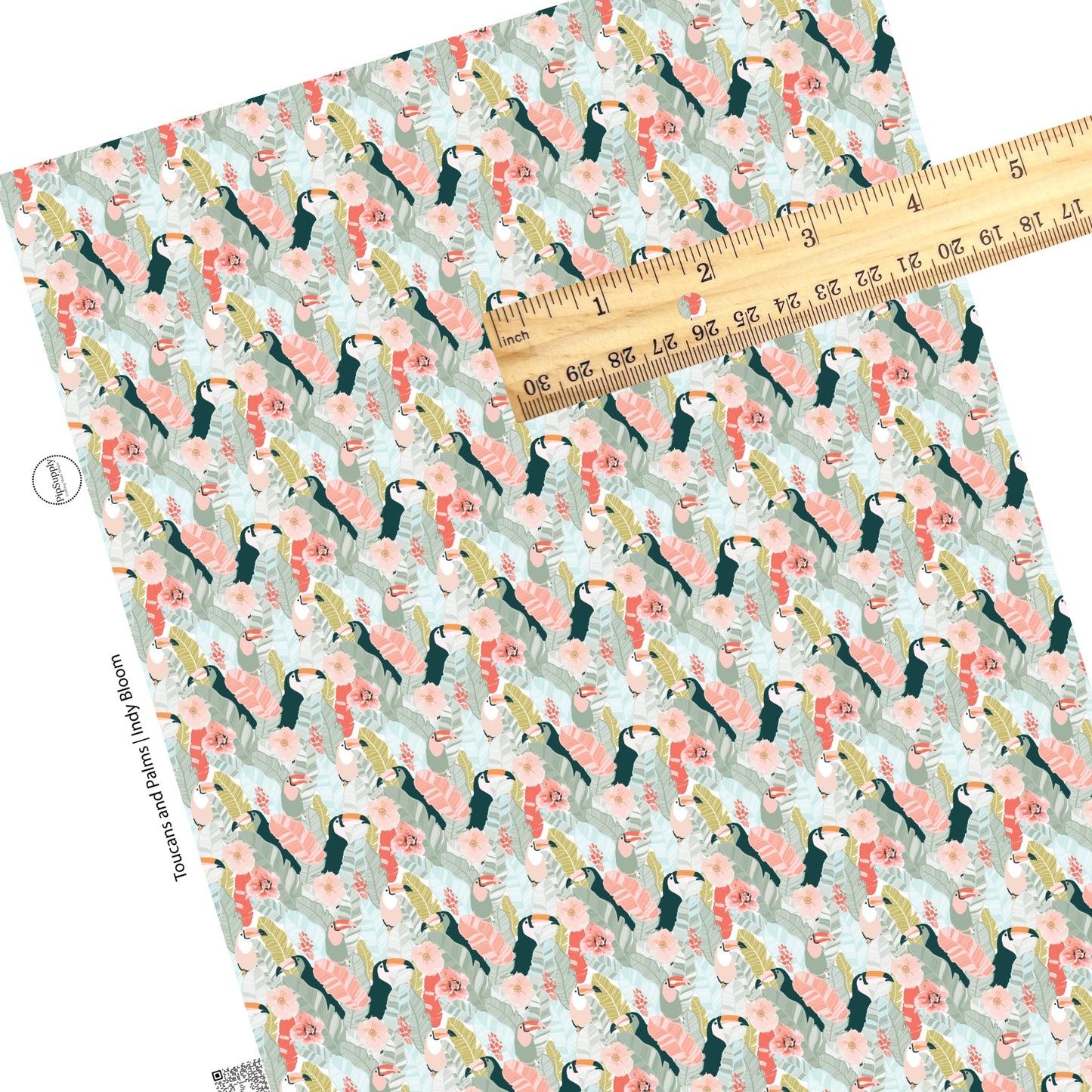 Tropical birds in palm leaves faux leather sheets