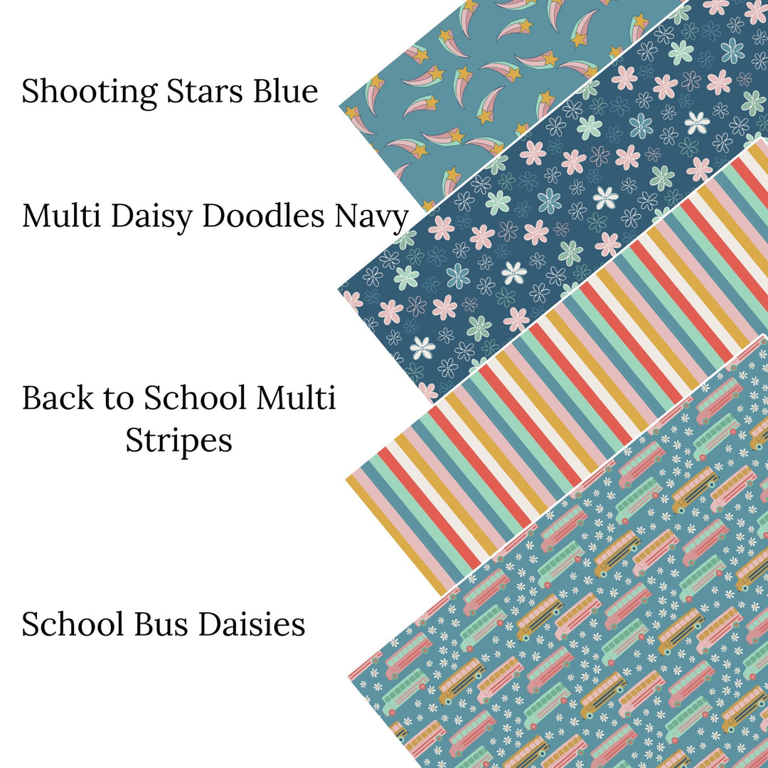 Multi Daisy Doodles Navy Faux Leather Sheets