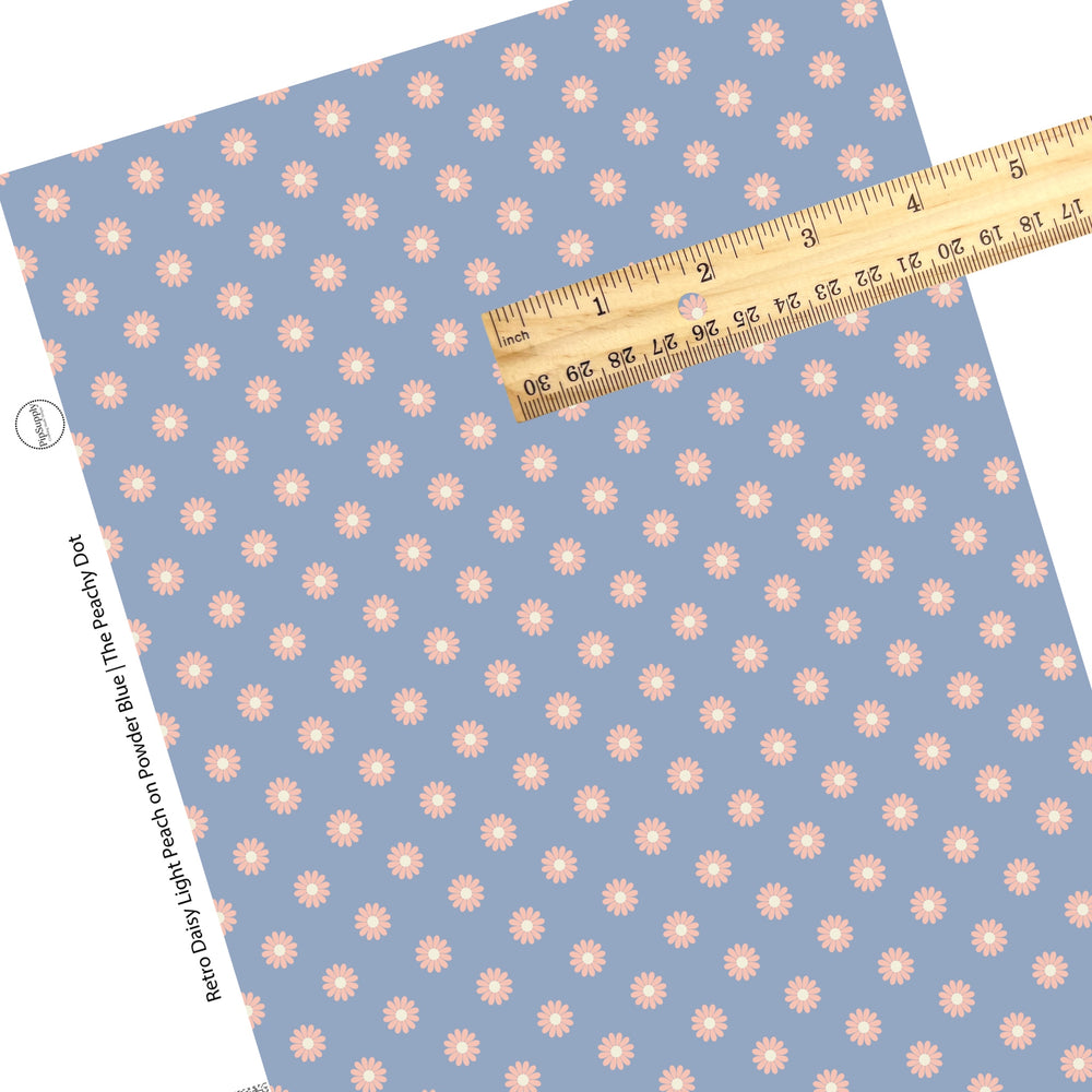 peach flowers on powder blue faux leather sheets