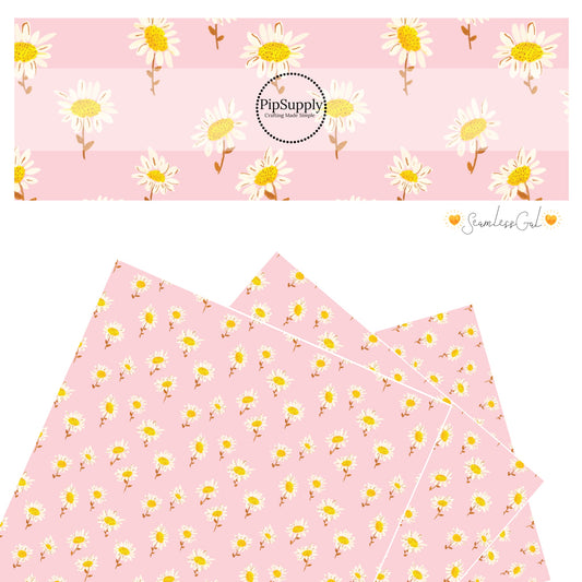 White daisies on pink faux leather sheets