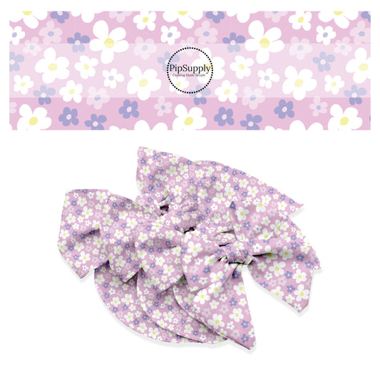 purple, white, and lavender floral on lavender bow strips