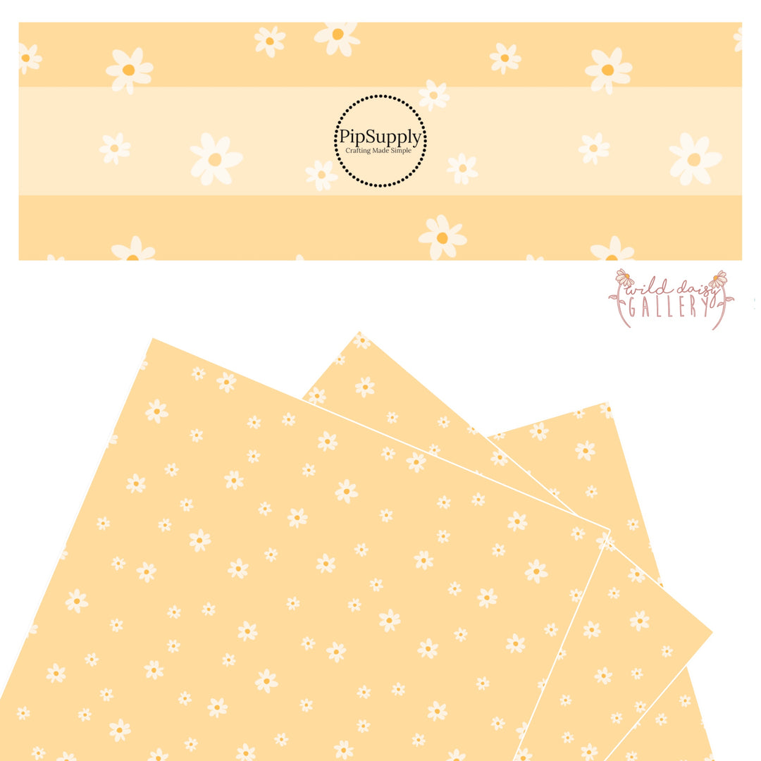 tiny cream flowers on yellow faux leather sheets