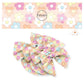 Hot pink, white, orange, yellow, and blue flowers on peach bow strips