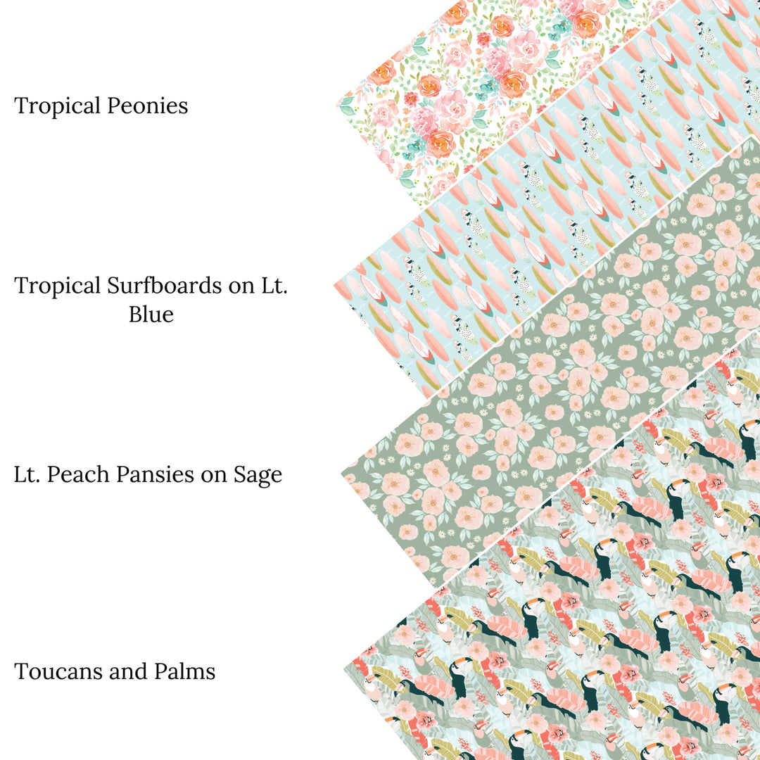 Tropical Surfboards on Light Blue Faux Leather Sheets