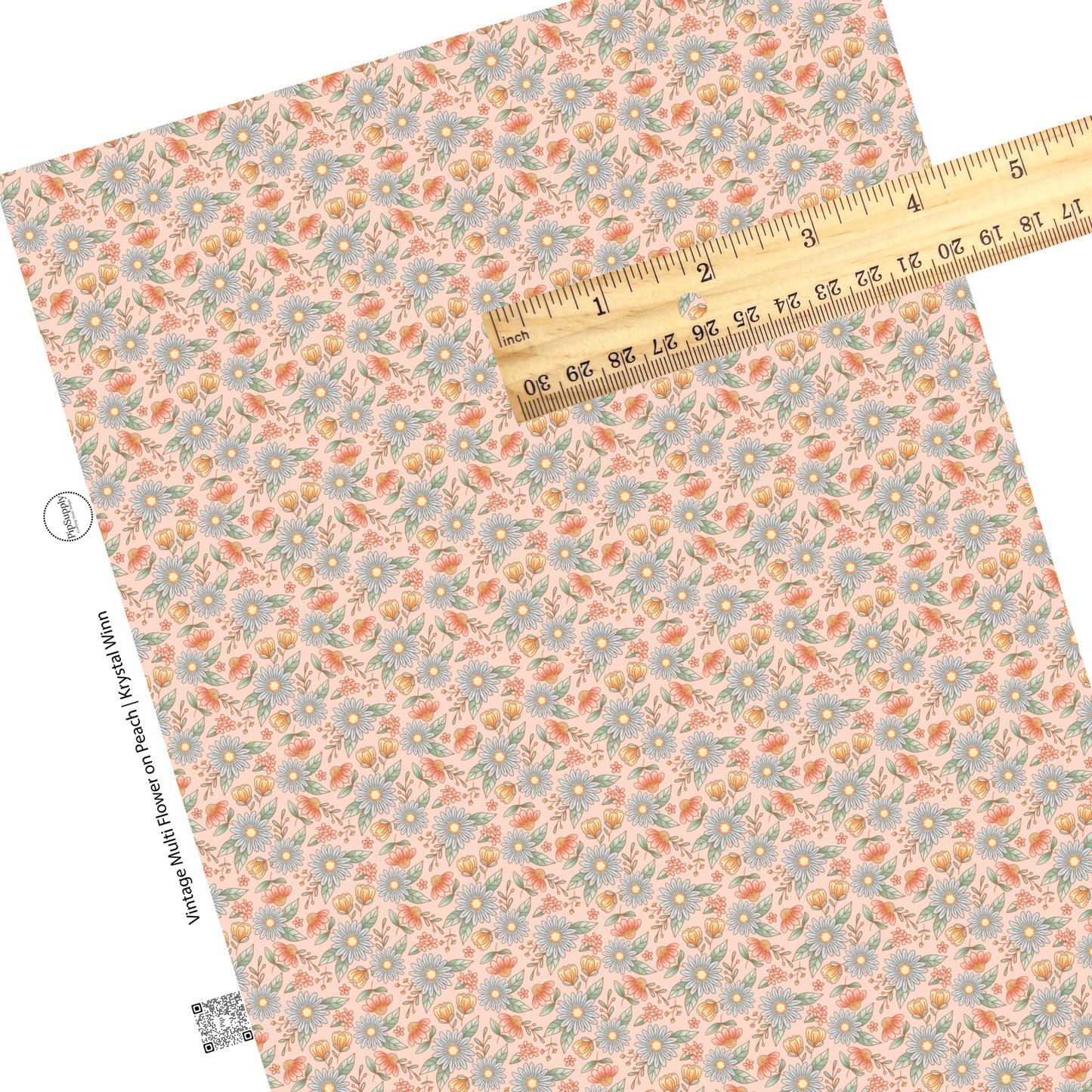 blue and peach multi flowers on peach faux leather sheets