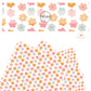 Orange, pink, and blue flowers on white faux leather sheet