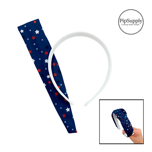 Red, white, and blue stars on navy blue knotted headband