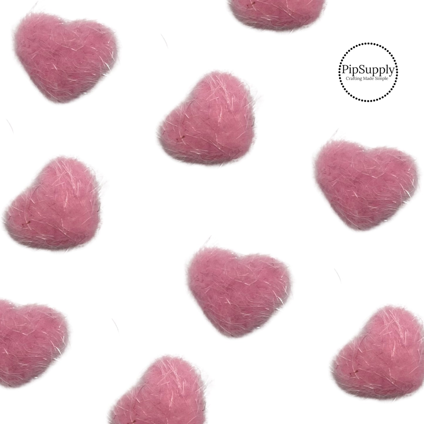 17mm small pink fuzzy heart embellishment with flat back for bows and crafts